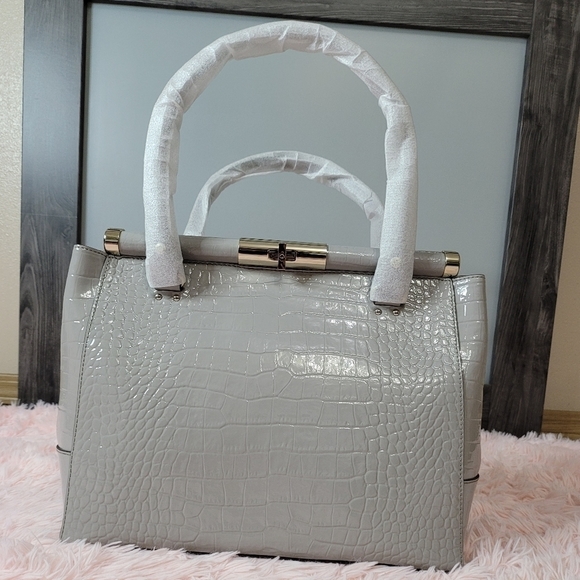 Kate Spade Knightsbridge Constance Large Satchel Tote โ Soft Taupe Croc Embossed - Picture 6 of 12